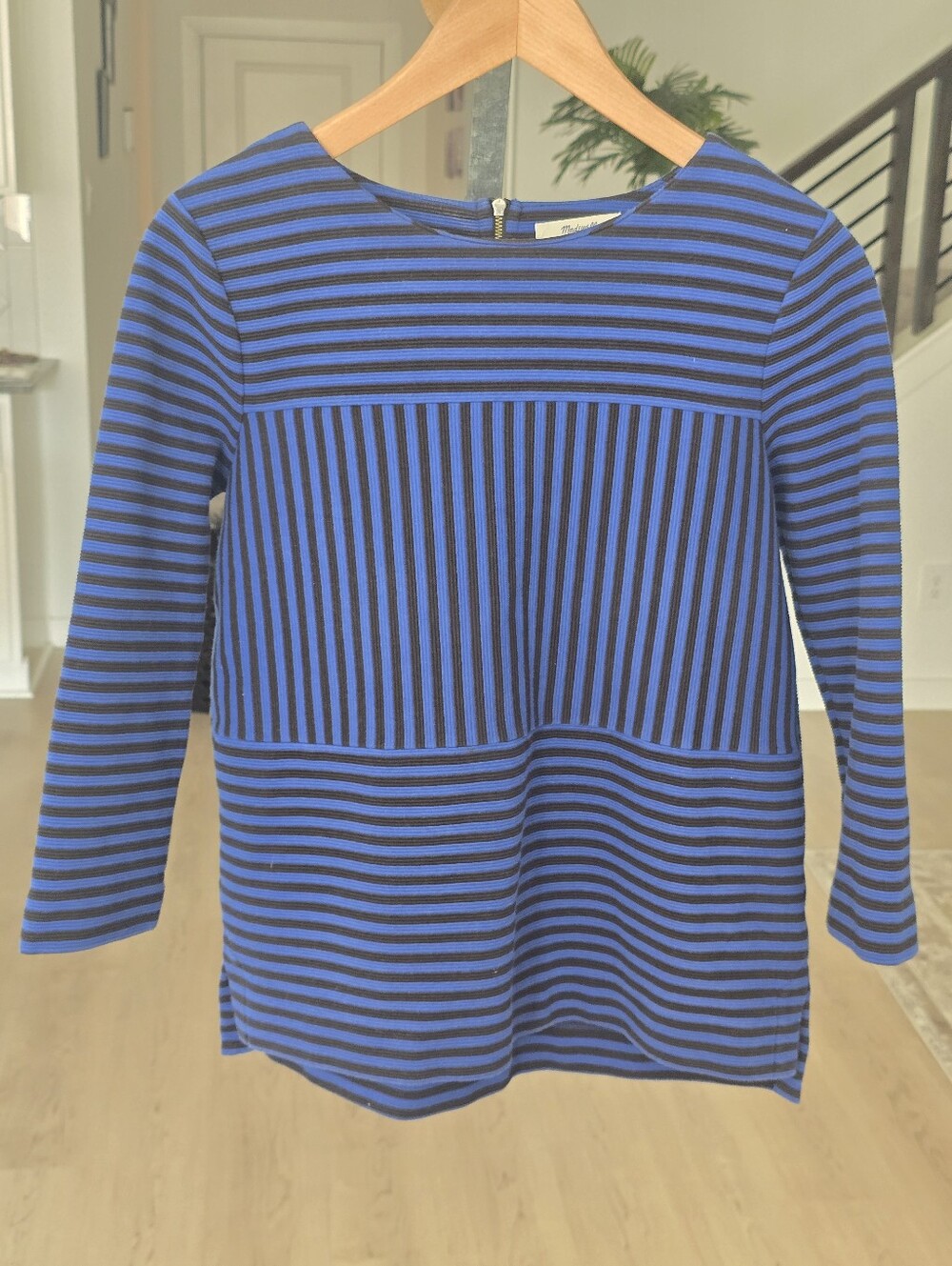 Madewell Blue Black Striped Long Sleeve Knit Top Small Casual Modern